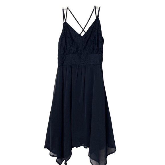 NWT Maurices S Midi Dress Black Handkerchief Hem Strappy Sleeveless Lace Detail - Picture 1 of 8